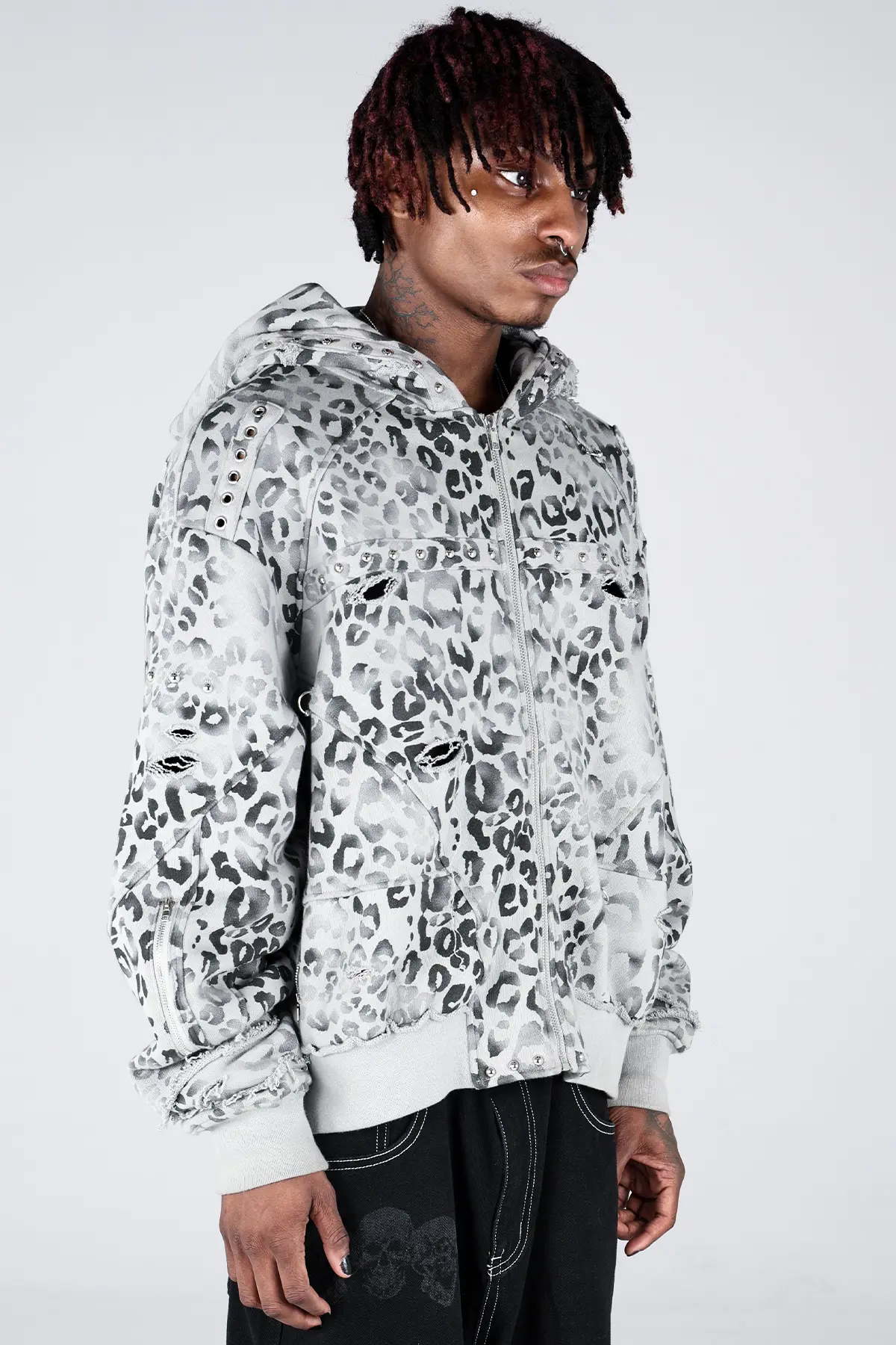 Grey Leopard Zip Hoodie - Image 3