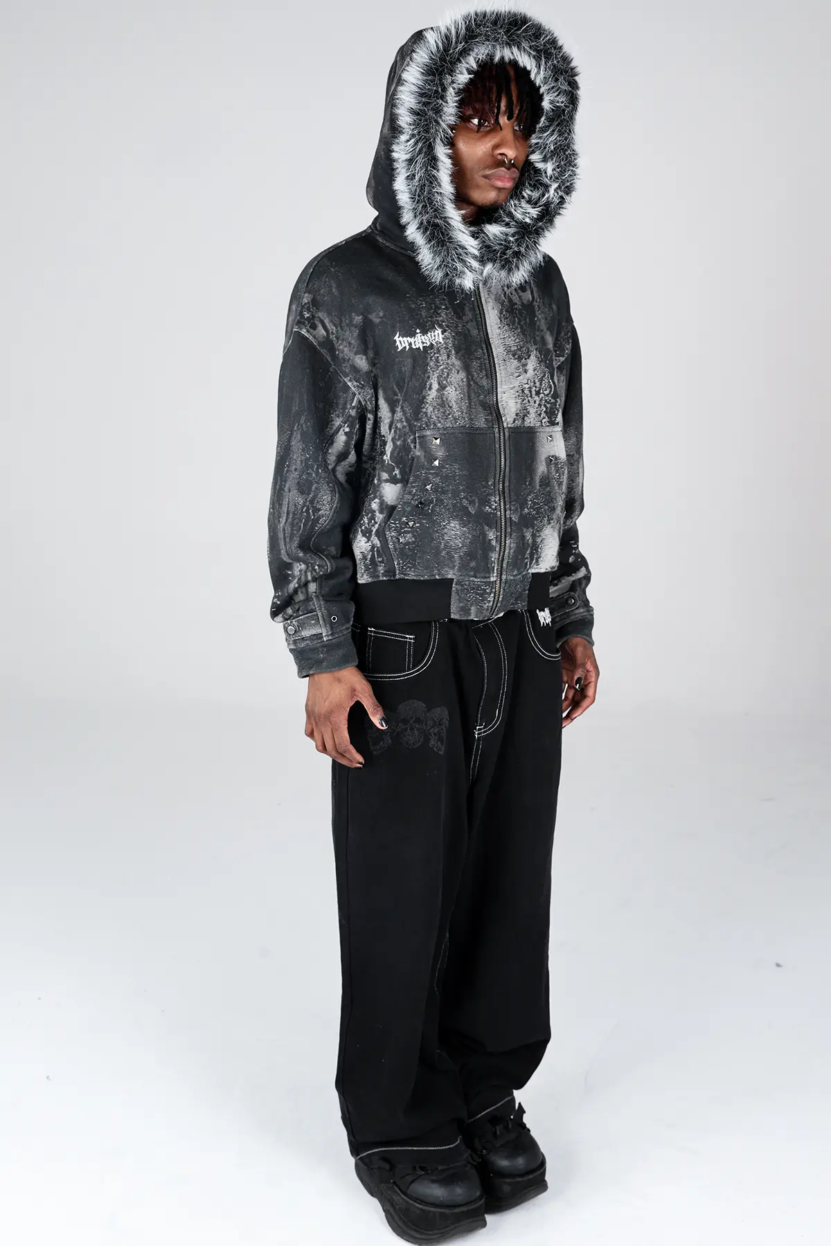 Noir Studded Zip Hoodie - Image 3